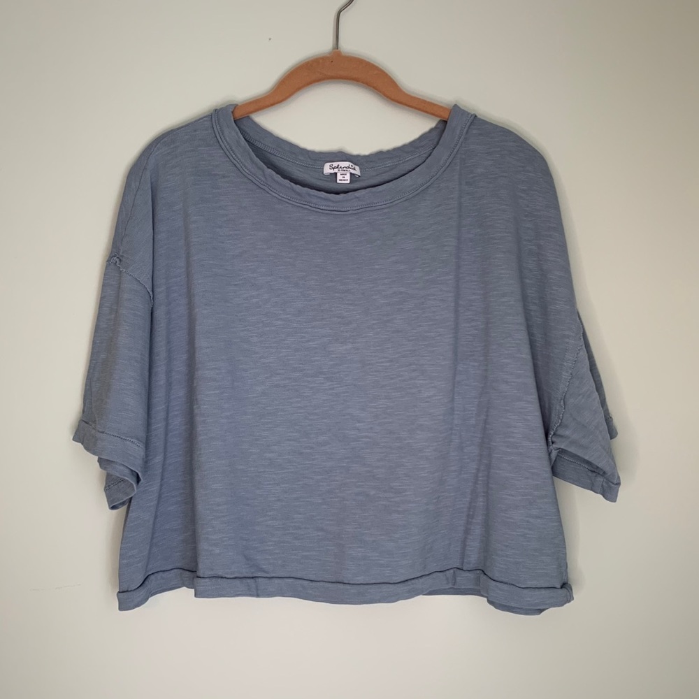 Splendid Oversized Crew Neck Crop Top Blue Sz XS - Picture 1 of 7